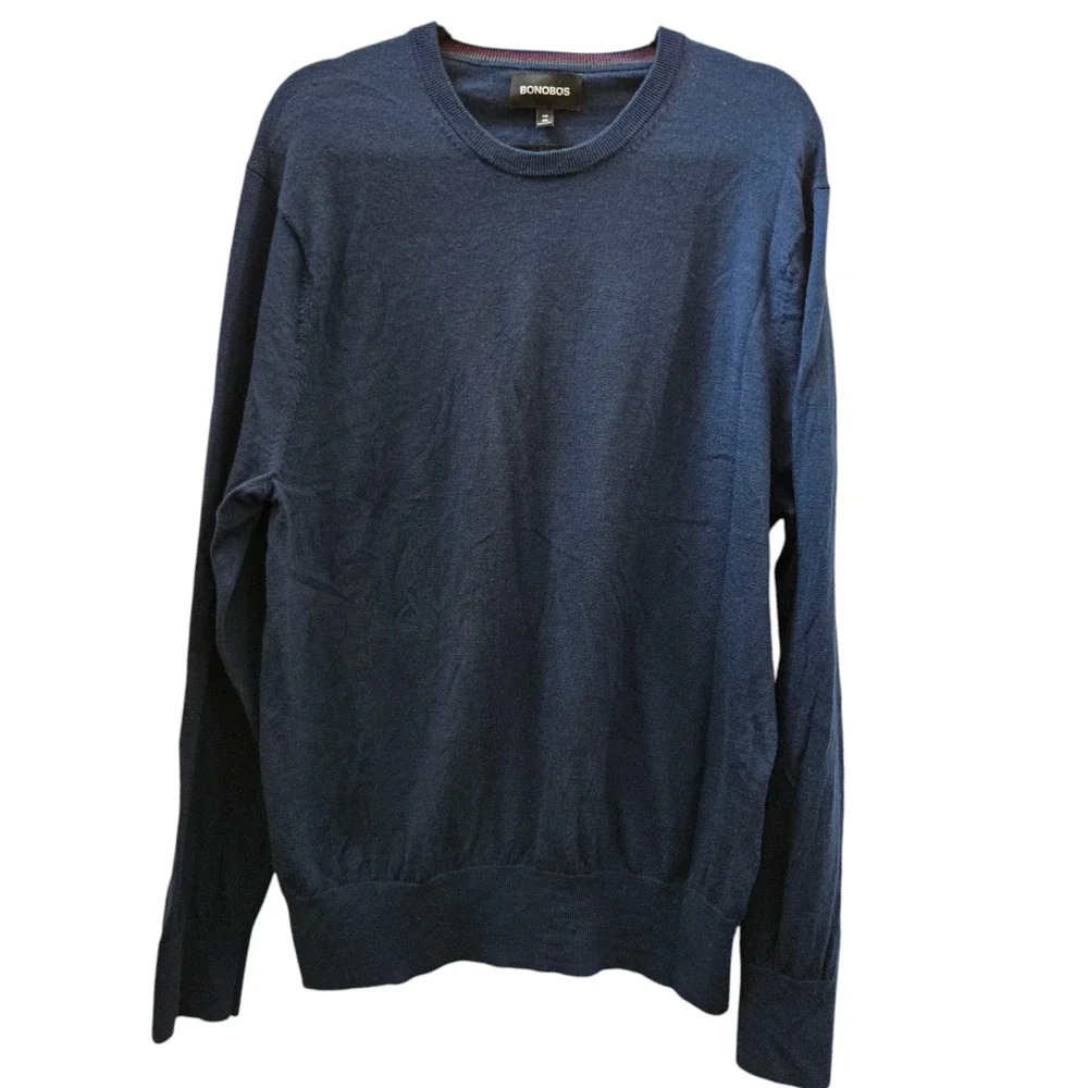 Bonobos Sweater Men XXL Slim Navy 100% Extra Fine Merino Wool Crew Neck Pullover